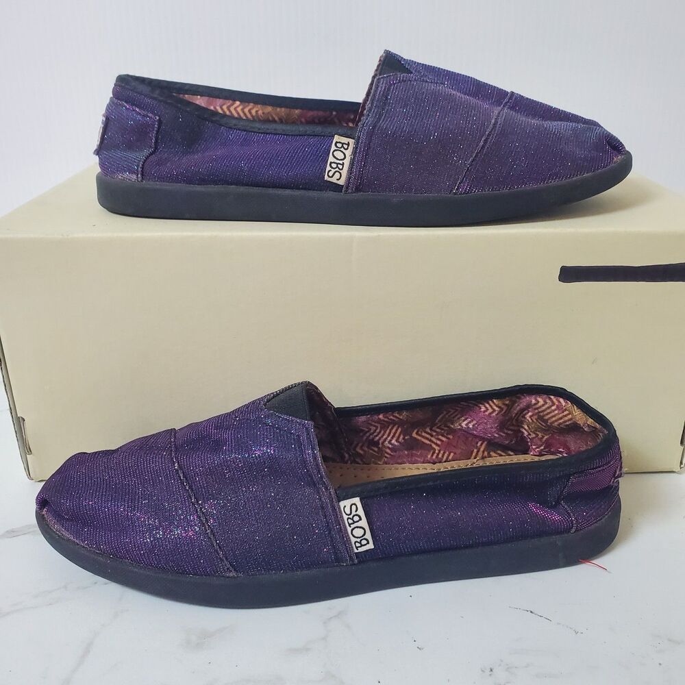 Bobs by Skechers Size 8 Women's World Iridescent Flat Purple Peace & Love